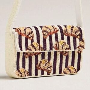 NWT Anthropologie The Fiona Beaded Bag - Croissant